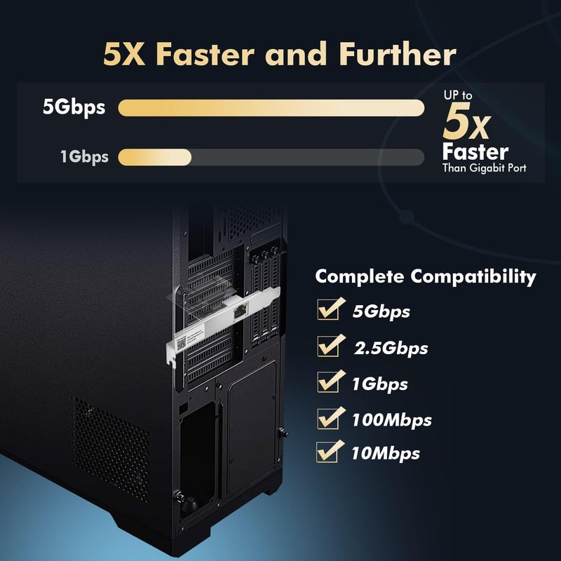 Binardat 5G PCIe Network Adapter, RTL8126 5G/2.5G/1G/100Mbps Ethernet Card RJ45 LAN Controller with Low Profile, Support PXE for Windows 11/10, Linux - Image 3